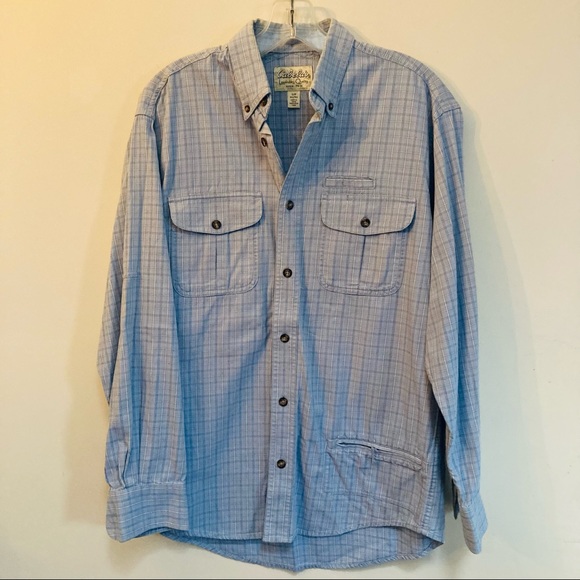 Cabelas Mens Blue Plaid Fishing Hiking 